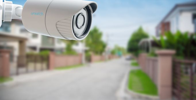 Analog CCTV camera on wall